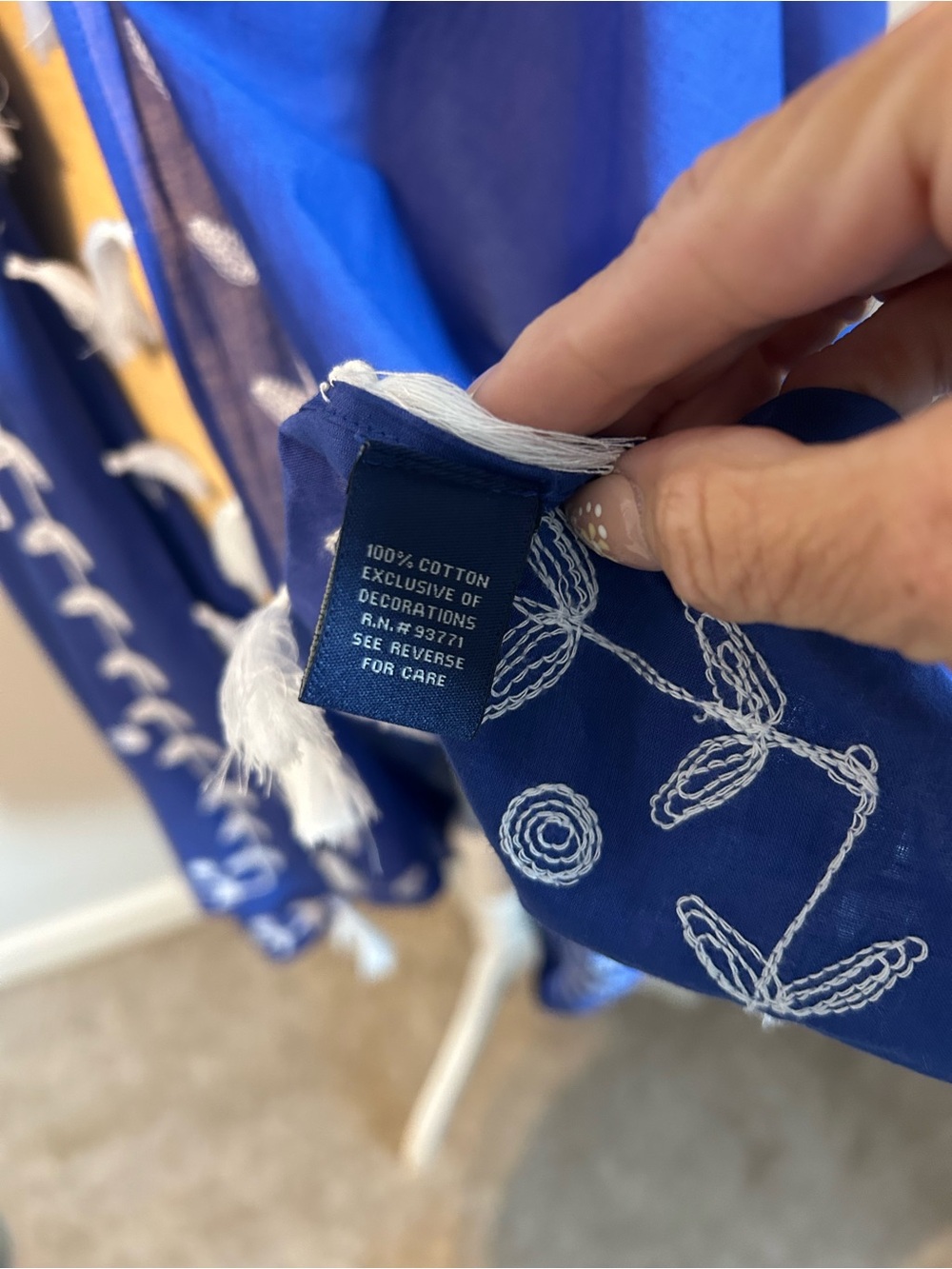 NEW Fig & Vine Royal Blue Embroidered Tassel Scarf Wrap Swim Coverup Sz L/XL - Picture 5 of 6